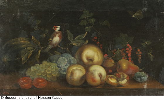 Stillleben mit Obst und Distelfink - Onlinedatenbank der Gemäldegalerie Alte  Meister Kassel