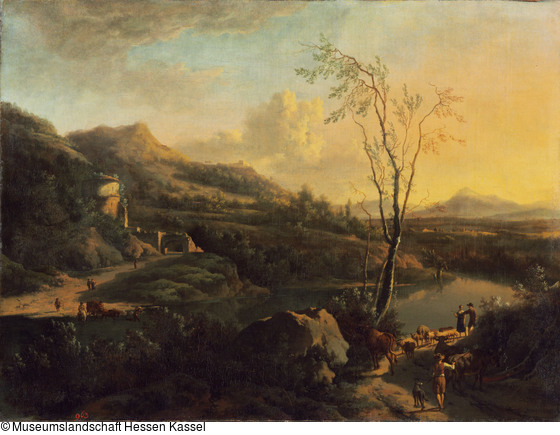Italienische Landschaft mit Hirten und Reisenden (Staffage von Adriaen van  de Velde) - Onlinedatenbank der Gemäldegalerie Alte Meister Kassel