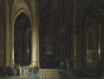 Das Innere der Antwerpener Kathedrale bei Kerzen- und Fackellicht (Figuren von Frans Francken III.)