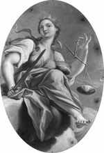 Allegorie der Gerechtigkeit (Sitzende Frauenfigur mit Waage und Schwert)