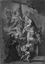 Der Hl. Franz von Assisi erhält den Portiunkula-Ablaß aus der Hand der Gottesmutter Maria